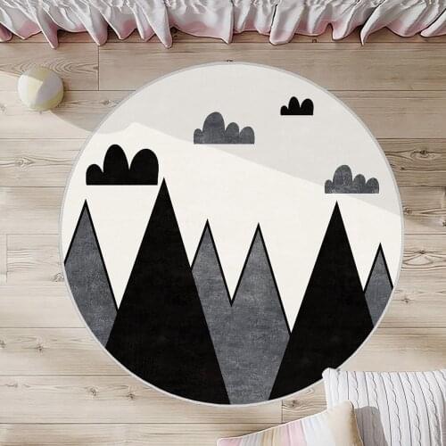 Beyaz Çocuk Odası Halısı siyah gri dağ bulut yuvarlak halı