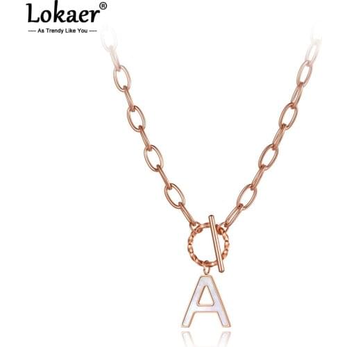 Lokaer Original Design Bohemia Stainless Steel Letter A Charm Choker Necklace Trendy Beach Pendant Chain Jewelry For Girl N20278