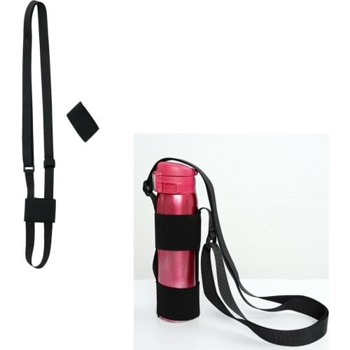 Black Nylon Water Bottle Strap Adjustable Thermal Cup Holder Shoulder Strap Travel Camping Vacuum Flask Fixed Cord Bottle Sling
