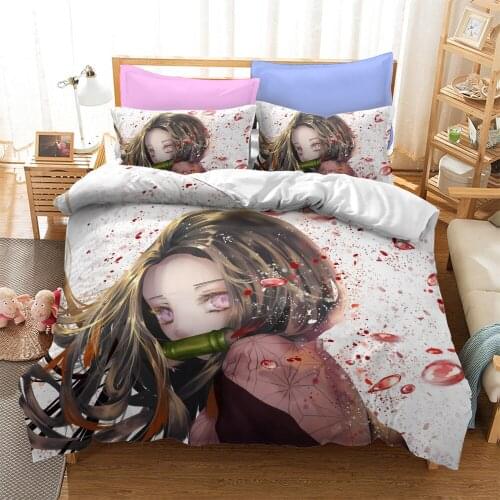 Demon Slayer Tanjirou Nezuko HD Printed Home Textile Quilt Pillowcase Soft Duvet Cover Family King Queen Size Kawaii Bedding Set