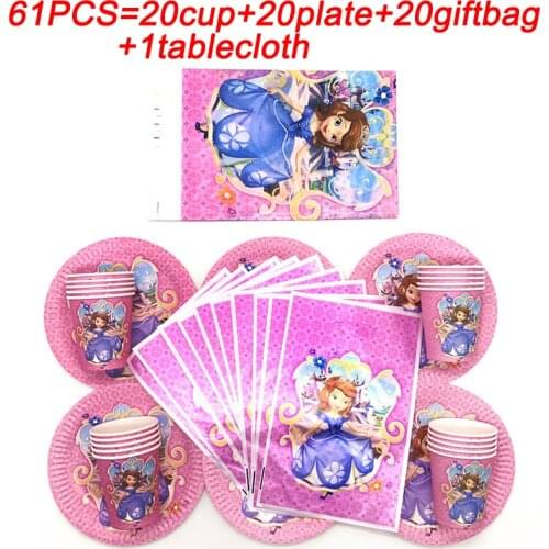 Baby Shower Sofia Princess Party Supplies Plates Cup Girls Birthday Party Decor Gift Bags Disposable Tableware Wedding Supplies