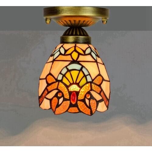 European Style 6-Inch 15cm Tiffany Colored Glass Corridor Balcony Small Ceiling Light Yellow Baroque Light