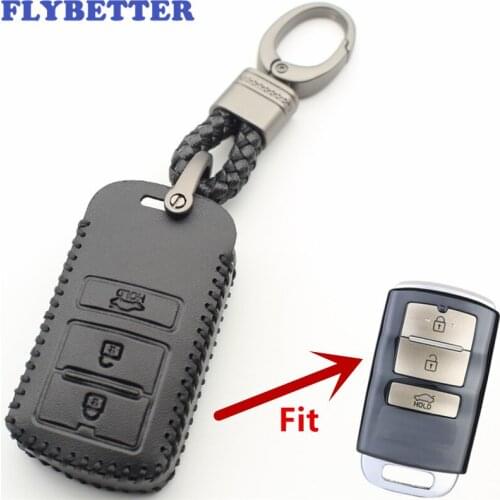 FLYBETTER Genuine Leather 3Button Keyless Entry Smart Key Case Cover For Kia Cadenza L575