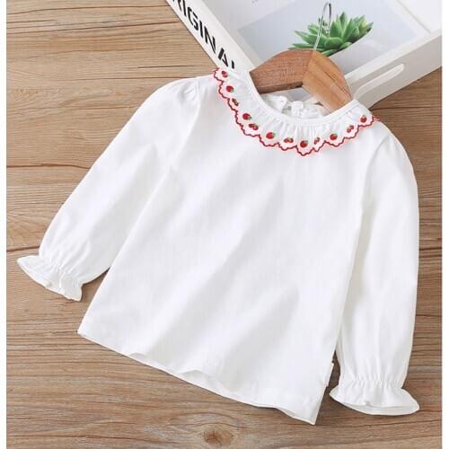 Girls' T-shirt for Kids Long-sleeved Tops Fashion Spring Clothes Children Baby Bottom T Shirt Embroidered Cotton Comfortable