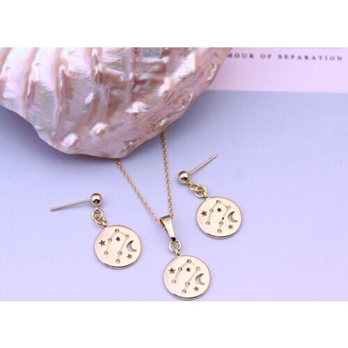 JH Brand Fashion Jewelry Set Earring Necklace 12 Constellation Gemini Round Nameplate Personality Gold Woman Accessories 2019