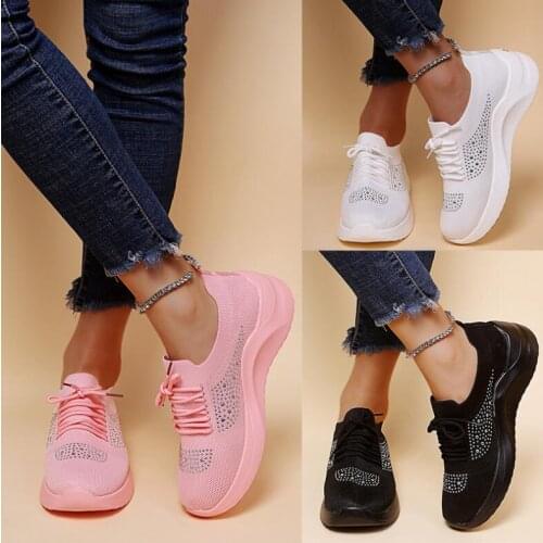 Light Breathable Women Sneakers Knitted Lace Up Casual Female Vulcanized Shoes Spring Summer Ladies Flat Running Shoes Footwear