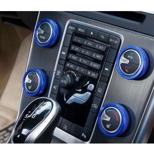 Silver/Blue/Red Air Condition Knob & Sound Knob Cover For VOLVO XC60 S60 V60 V40 4pcs