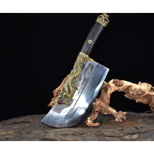 Kitchen Bone Chopping Knife Chinese Handmade Forged Knife Dragon And Phoenix Shaped Collection Art High-End Gift Knife