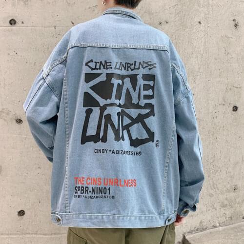 VERSMA Korean Style Graffiti Print Loose Denim Jacket Men Streetwear Vintage Men Bomber Jacket Coat Youth Clothes Dropshipping