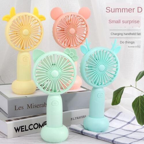 Cute small fan 2020 new product with base deer calf cat light charging USB cable handheld mini fan