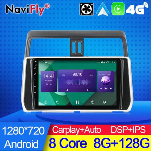 NaviFly 6GB+128GB QLED Screen 1280*720 Android 10 Car Radio Audio Multimedia Player For Toyota Land Cruiser Prado 150 2017-2018