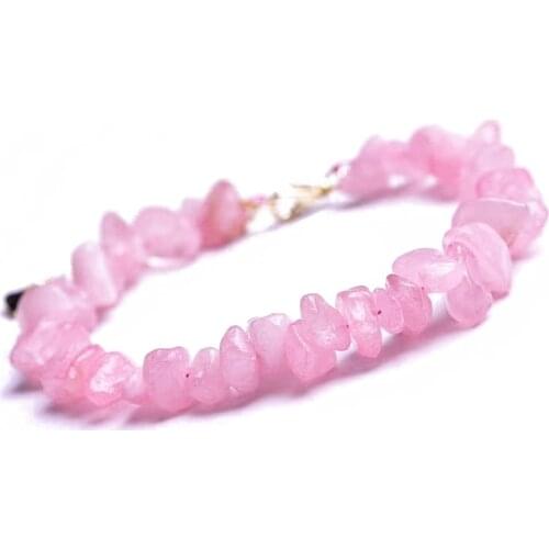 Irregular Rose Quartz Bracelet Natural Stones Rose Powder Crystal for Women Pink Spar Female Charm Accessories Jewellry Making