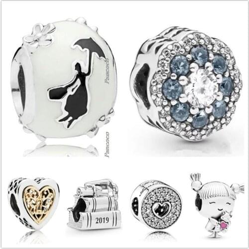 Original 925 Sterling Silver Sparkle Flower Radiant Heart With Crystal Charm Beads Fit Pandora Bracelet & Necklace Jewelry