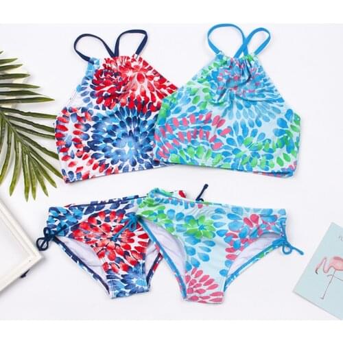 3-14 Years Children Swimsuit Summer Swimwear 2Pcs Floral Tops Drawstring Briefs Suit Beachwear for Kids Girls Student 2021 New