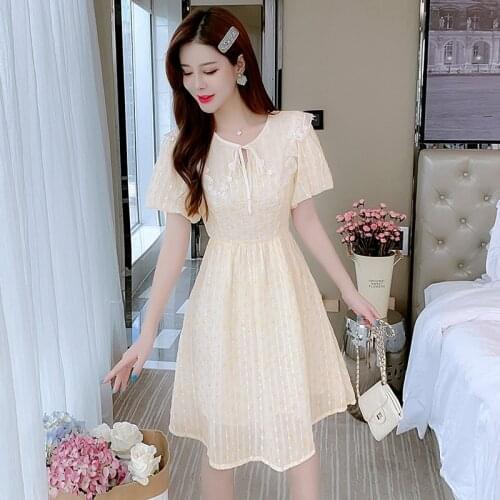 Summer Women Short Sleeves Midi Dress Sexy Lace-Up Neck Casual Dress Swing Loose Fit Elegant Tunic Dresses Cute Girl Clothing