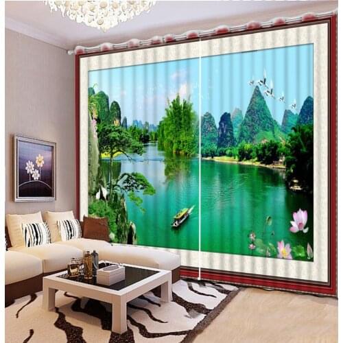 Custom 3d curtains Clear water Hu Bo crane luxury living room window curtains modern curtains 3d stereoscopic curtains