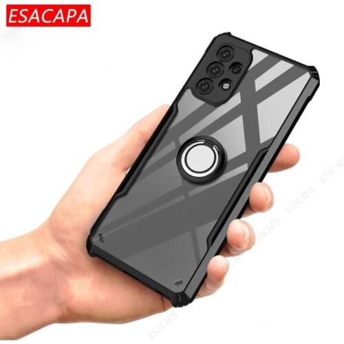 Transparent Acrylic Shockproof Case For Samsung M62 F62 A32 5G 4G Magnetic Ring Stand Holder Phone Cover For Samsung A02 M02 A52