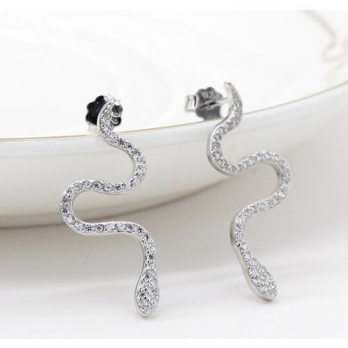 925 Sterling Silver Stud Earrings Twist Snake Clear CZ Earrings Special Fashion Jewelry for Women Lovers Party Gift
