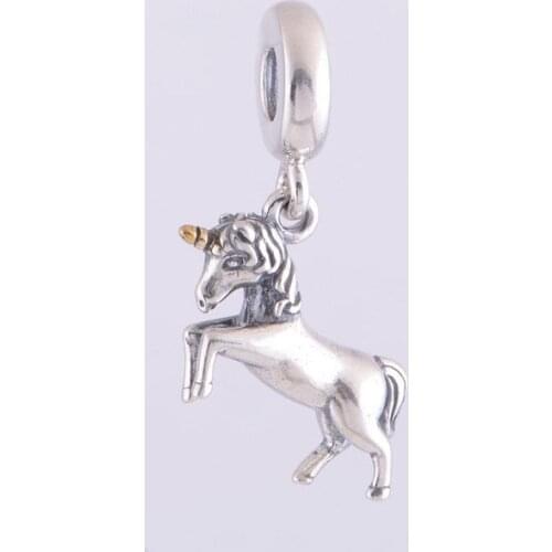Authentic S925 Sterling Silver hanging unicorn horse Charm bead animal charm Fit Original Pandora Charms Bracelet jewelry LW278