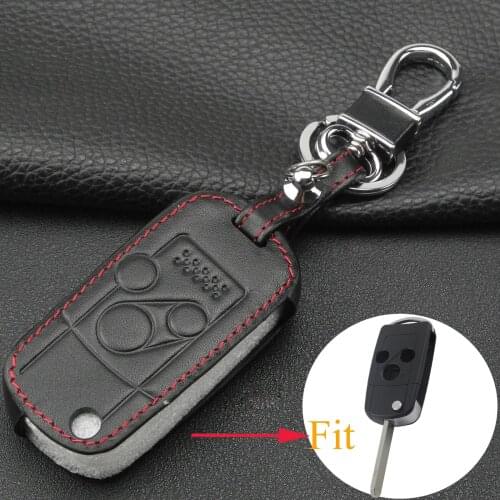 Kutery 3 Buttons Folding Flip Remote Leather Car Key Shell Case For Honda CRV Fit Accord Pilot Protector