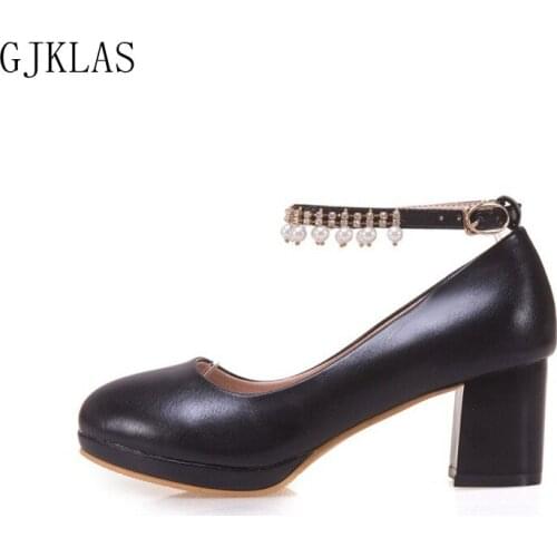 Pumps Women Shoes Leather High Heel Black Blue Pink White Woman Shoes Elegant Fashion Chunky Heels Wedding Party Shoes for Women