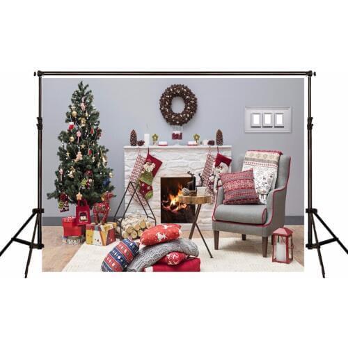 VinylBDS Christmas Photo Backgrounds Zebra Stove Christmas Tree Scoks Children Photography Backdrops Photo camera fotografica