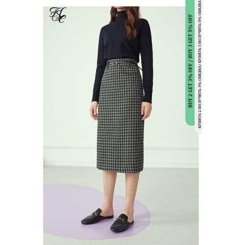 FANSILANEN High waist lurex long plaid skirt Women belt elegant black a-line skirts Office lady casaul autumn winter bottom 2020