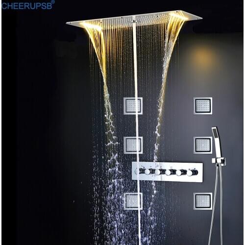 Curtain Rain Water Bathroom Shower Set Concealed Thermostatic Waterfall Shower System Ceilling SPA Rainfall Mixer Bath Faucet