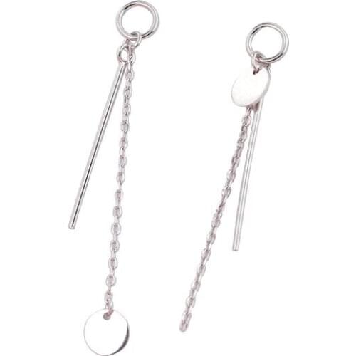 S925 Sterling Silver Earrings for Women 925 Sterling Silver Asymmetric Disc Chain Long Earrings Ear Line Simple Drop Earrings