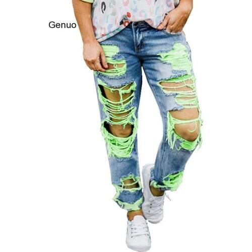 Sexy New Fashion Ripped Jeans for Women Hollow Out Denim Straight Trousers Pants Female Skinny Joggers Cool Boyfriend Mujer