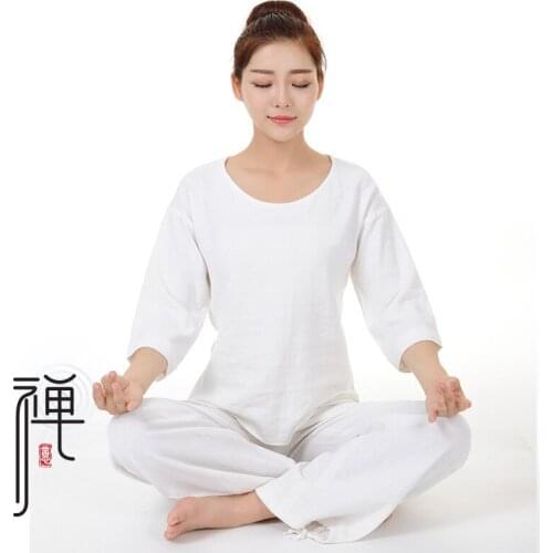 Women Autumn Yoga Suit Loose Trousers Tops Set Ladies Linen Outdoor Yoga Clothes Zen Meditation Clothing Kovos meno rinkiniai