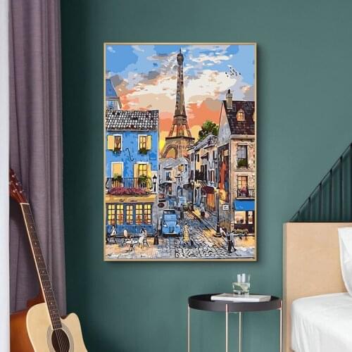 Scenic Street Canvas Painting on the Wall Abstract Paris Tower Posters and Prints Wall Art Pictures for Living Room Decoration