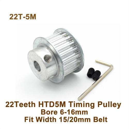 POWGE 22 Teeth 5M Timing Pulley Bore 6-16mm Fit Width 15/20mm HTD 5M Timing Belt 22T 22Teeth HTD 5M Synchronous Pulley