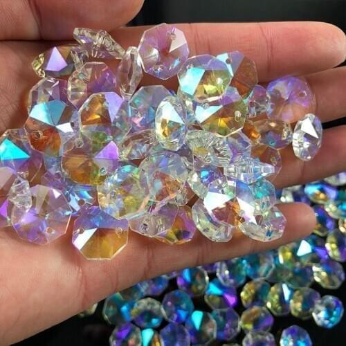 10Pc Crystal AB Glass Lamp Prism Chandelier Chain Part DIY Octagon Bead Ornament