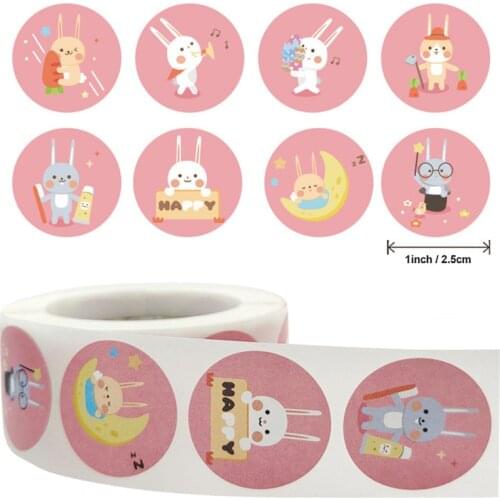 100-500pc Cute Rabbit Stickers Pink bunny labels Sticker for School Teacher Reward Children Card Scrapbooking Gift Sealing decor