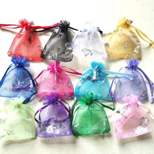 100pcs Butterfly Pouch Gift Bags Small Jewelry Bag Drawstring Pocket Candy Packaging Bags Christmas Jewelry Organza Display Bags