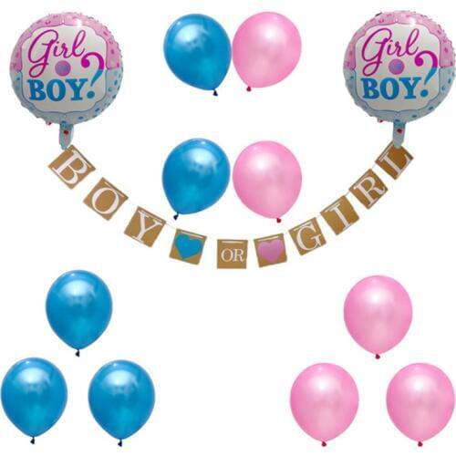 12pcs/Set Baby Shower Pink Blue Theme Boy Or Girl Banner Latex Balloon Paper Pompom Tissue Flower Gender Reveal Party Decoration