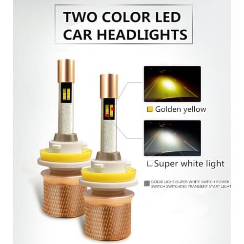 2PCS 110W 20000LM Auto LED HB3 9005 Headlamp 3000K Golden yellow 6000K White H1 H3 H4 H7 H8 H9 H11 D2S Car dual color Headlights