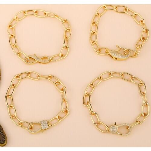 2021 Fine Jewelry Simple Stylish Fashion Paved White Cz Jewelry Gold Pendant Connector Big Link Bracelet Girl Personality Gift