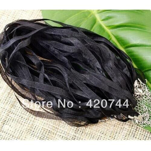 50PCS Black Organza Ribbon Pendants 10mm Cord Thread+Clasp CHIC