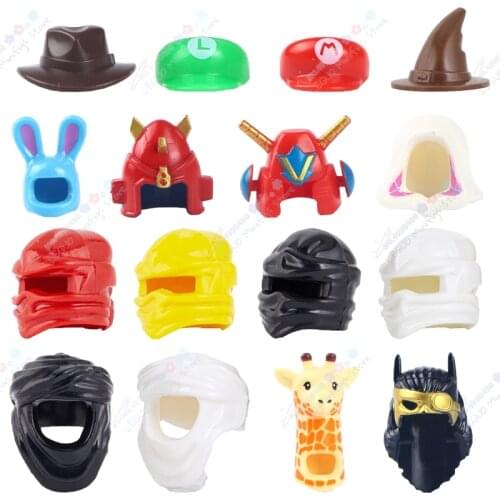 10PCS/LOT Accessories Helmet Hat Building Blocks Action Anime Figure Compatible For Head Brick Decoration Toys For Children Gift