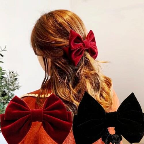 Velvet Bow Hair Clip Elegant Bow Tie Hairpins Barrettes Vintage Women Girls Black Wine Red Bow Hair Clip Tie Prom Accessories