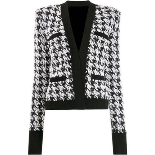 Free Shipping 2021 Autumn New Arrival Elegant Stylish Houndstooth Cardigan Jacket Women High Quality Short Jackets Outwear