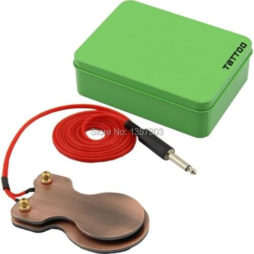 Free Shipping Steel Copper Plating Tattoo Foot Pedal Switch Silicone Cord For Power Supply Red with blue box or green