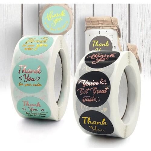 Bronzing Thank You Stickers Roll Colorful 500-Count Stickers Round for Wedding Birthday Party Favor Holiday Celebration DU55