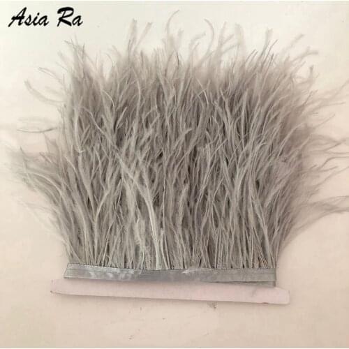 Price of 10Meter Light grey ostrich feather trims 3-4inches diy fashion feather lace strips for stage dress decorative border