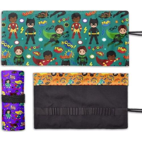 Cartoon Funny Printed Roll Pencil Case 12/24/36/48/72 Holes Harajuku Creative Girls Boys Pen Bag Drawing Storage Canvas Bags