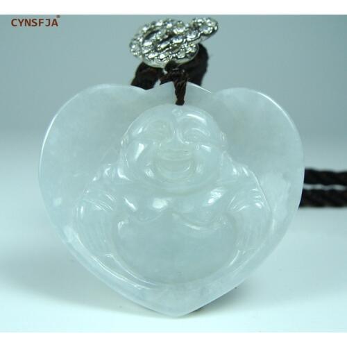 CYNSFJA Real Certified Natural A Grade Burmese Jadeite Amulet Lucky Heart Buddha Jade Pendant Hand Carved High Quality Best Gift
