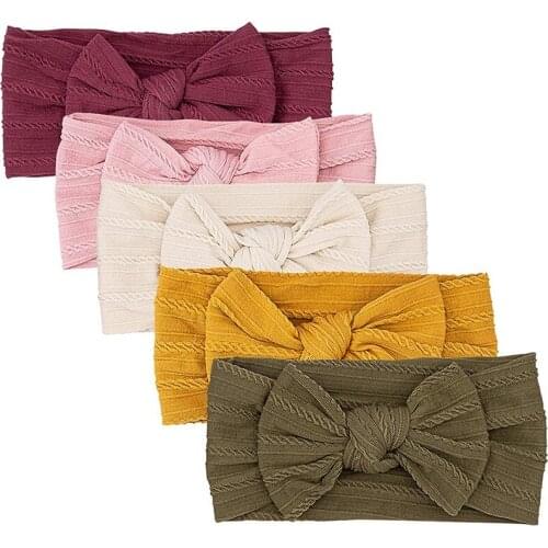 Baby Headbands Set 5pcs Newborn Hairband Pure Colors Knit Nylon Bows For Girls Hair Accessories Infant Boys Head Band Photo Gift