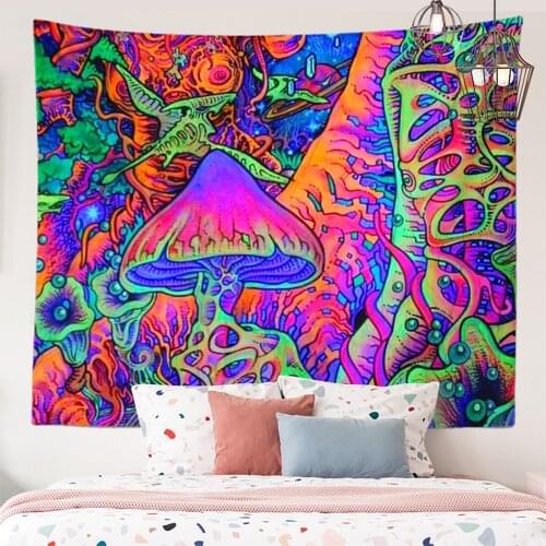 Peach Skin 3D Digital Printing Polyester Tapestry Abstract Mushroom Ocean Wall Hanging Home Decoration Background Cloth